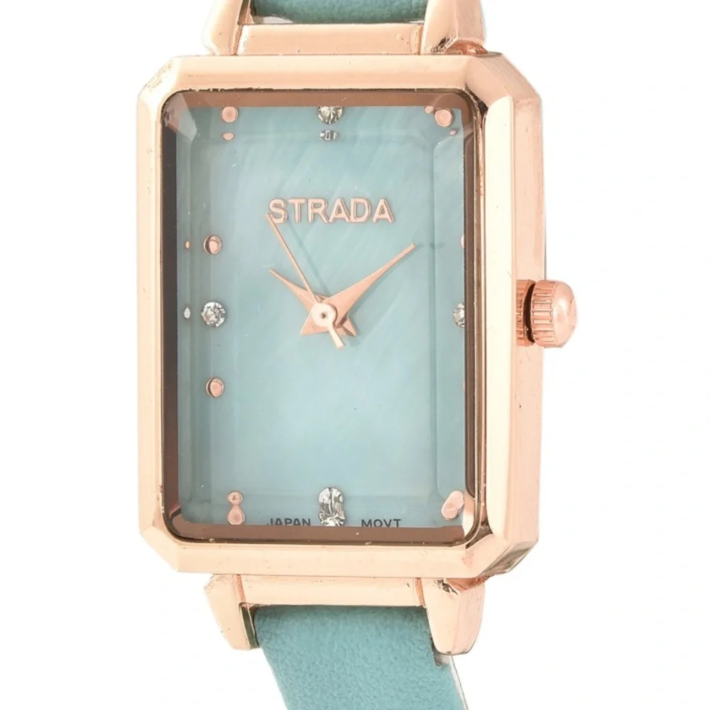 Blue Green Faux Leather Strap Watch
